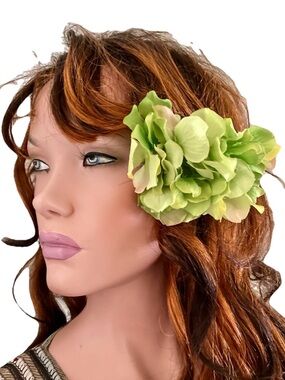 Green HYDRANGEA Floral HAIR CLIP Pinup VLV Rockabilly Style